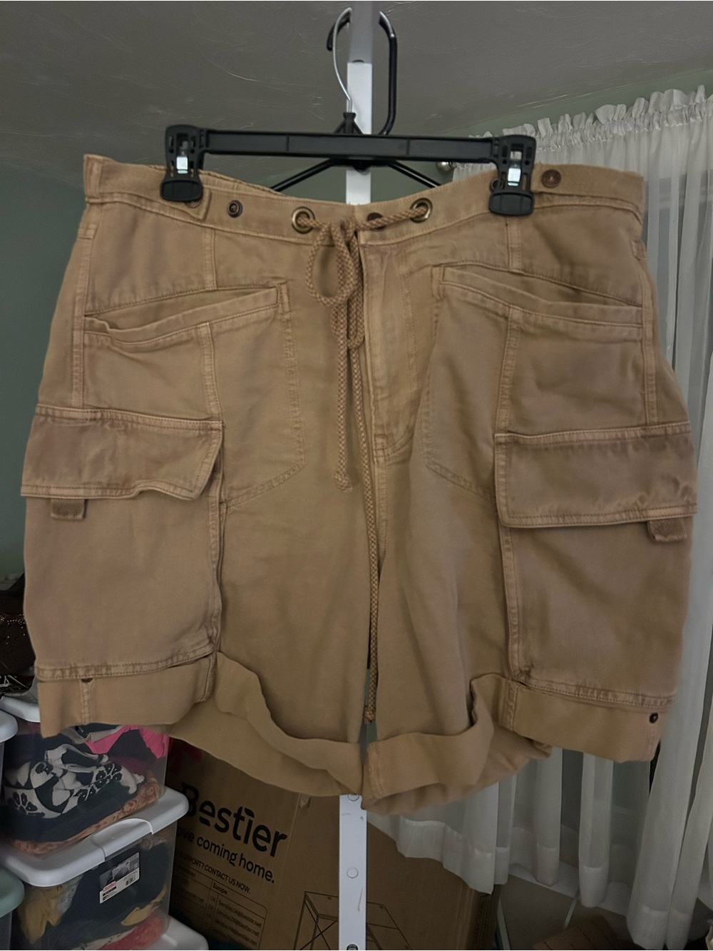 Free People Utility Cargo Drawstring Shorts - Light Brown